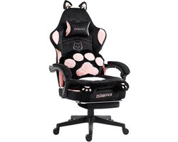 Gaming Stoel Ergonomisch met Voetsteun – Vleugelloze Zit – Verstelbare Rugleuning – Zachte Stof – Roze-zwart – Voor Gaming, Werk en Studie – Middelgroot Pocketveren Zitkussen