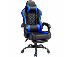 Gaming Stoel – Ergonomische Bureaustoel met Massagefunctie – Verstelbare Rugleuning – Uitschuifbare Voetensteun – Zwart/Blauw
