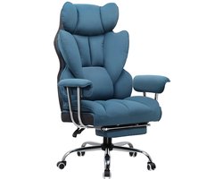 Gaming Stoel - Ergonomische Bureaustoel - Stoel - Bureaustoelen - met Voetsteun - Verstelbare Rugleuning - Vering en Dikke Zitting - Tot 150 kg - Stoffen Bekleding - Blauw