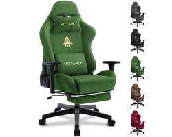 Gaming stoel - luxe imitatie suède Gamestoel- ergonomische bureaustoel met voetensteun - hoofdsteun en lendenkussen-3D armleuningen-90-155 graden rugleuning-Groen