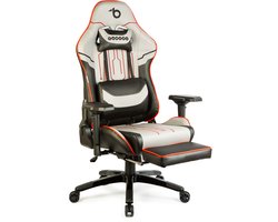 Gaming Stoel Met Kussens En Voetensteun – Ergonomische Bureaustoel Met 4D Armleuningen En Verstelbare Rugleuning 90–180° – In Hoogte Verstelbaar – Max. 150 Kg – Grijs/Zwart/Rood [BMD1118B]