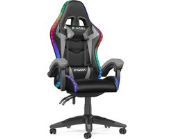 Gaming stoel met LED lichteffecten - Ergonomische Bureaustoel - Verstelbare rugleuning - LED Gaming stoel met lendensteun en hoofdsteun - Zwart en Grijs