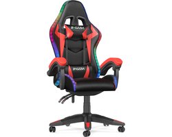 Gaming stoel met LED lichteffecten - Ergonomische Bureaustoel - Verstelbare rugleuning - LED Gaming stoel met lendensteun en hoofdsteun - Zwart en Rot