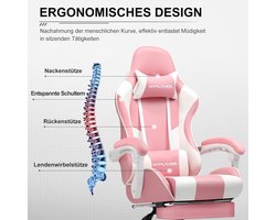 Gaming Stoel met Massage & Voetsteun – Novihome AuroraX Deluxe Ergonomische Bureaustoel – Luxe Gamerstoel met Hoofdsteun, Lendenkussen, Verstelbare Rugleuning & Armleuningen – Roze