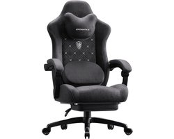 Gaming Stoel met Verwarmde Massage Lumbale Ondersteuning, Grote en Hoge Stoffen Gaming Stoelen voor Volwassenen met Voetsteun, Ergonomische Computer Game Stoel met Poket Lente Kussens, 150 KG belastbaar gewicht, Zwart