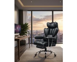 Gaming Stoel met Voetensteun – Ergonomische Luxe Bureaustoel met Verstelbare Rugleuning 90°-135°, Hoofdsteun & Lendenkussen, Comfortabele Office & Game Chair, 150 kg Draagkracht – Zwart – House&Garden