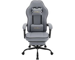 Gaming Stoel - met Voetsteun - Bureaustoel - Ergonomische - Verstelbare -150 kg Draagvermogen - 145° Kantelbaar - Extra Brede Zitting - Grijs Mesh-stof