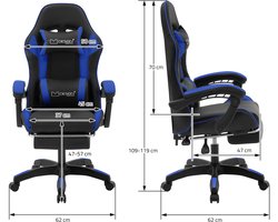 Gaming stoel met voetsteun en armleuning zwart-blauw, gemaakt van ML design kunstleer