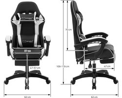 Gaming stoel met voetsteun en armleuning, zwart en wit, gemaakt van ML design kunstleer