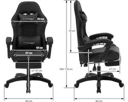 Gaming stoel met voetsteun en armleuning zwart, gemaakt van kunstleer ML design