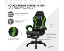 Gaming stoel met voetsteun en armleuning zwart-groen, gemaakt van imitatieleer ML design