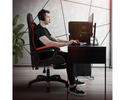Gaming stoel met voetsteun en armleuning zwart-rood, gemaakt van imitatieleer ML design