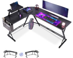 Gaming Tafel - Gamingbureau Hoekbureau voor Gamers, L-vorm Bureau met Monitorstandaard voor Kantoor (Carbon Zwart, 167 x 120 cm)