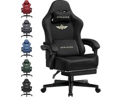 Gamingstoel, ademende bureaustoel, ergonomisch, hoogwaardige stof, ergonomische pc-stoel, 160° verstelbare rugleuning en uittrekbare voetensteun, zwart