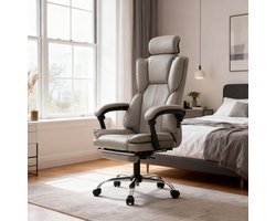 Gamingstoel – Bureaustoel – Gamer Stoel – Werkstoel – Grijze PU Leren Stoel – Ergonomisch Ontwerp – Verstelbare Zithoogte