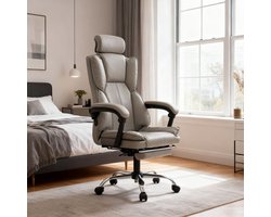 Gamingstoel – Bureaustoel – Gamer Stoel – Werkstoel – Grijze PU Leren Stoel – Ergonomisch Ontwerp – Verstelbare Zithoogte