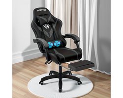 Gamingstoel bureaustoel met voetsteun, massage stoel in hoogte verstelbaar, tot 90 kg - Zwart+Grijs