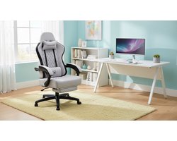 Gamingstoel – Casa Velluto AeroSpring Pro Ergonomische Gaming Stoel met Pocketvering Zitkussen, Voetensteun, Verstelbare Rugleuning 90°-135°, Ademend Tech-Stof, 150 kg Belastbaar, Luxe Draaistoel voor Gaming & Thuiswerk – Zwart/Grijs