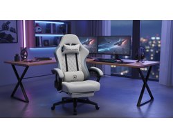 Gamingstoel – Casa Velluto TitanSpring Master Ergonomische Bureaustoel met Pocketvering Zitkussen & Voetsteun – Grijze Stoffen Gaming Chair met 135° Verstelbare Rugleuning – Luxe Draaistoel voor Gaming, Thuiswerken & Streamen – Belastbaar tot 150 kg