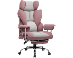 Gamingstoel, ergonomische bureaustoel, met voetensteun, verstelbare lendenen en hoofdkussens, gamingstoel, gevoerd, 150 kg belastbaarheid, roze