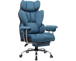 Gamingstoel, gamerstoel, ergonomische bureaustoel met voetensteun, stoffen oppervlak, veerzitkussen, gamingstoel, gevoerd, gamingstoel, belastbaar tot 150 kg, blauw