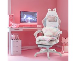 Gamingstoel – Gamestoel – Bureaustoel – Computestoel – Zitzakstoel – Ergonomisch Recliner Met Handmatige Verstelling – Verstelbare Voetsteun En Hoofdsteun – Roze/Zwart – Geschikt Voor Harde Vloeren – Draagvermogen 136 KG