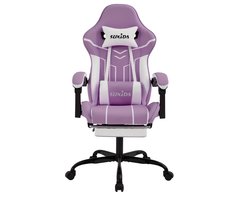 Gamingstoel – Gamestoel – Gaming Chair – Bureaustoel – Game Stoel – Ergonomisch – Verstelbare Hoogte – Inclusief Voetensteun – Brede Zitting – Zachte Armleuningen – 135° Verstelbare Rugleuning – Stille Wieltjes – Paars/Wit