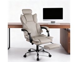 Gamingstoel – Gamestoel – Gaming Chair – Bureaustoel – Game Stoel – Verstelbare Rugleuning – Inklapbare Voetensteun – Ergonomisch PU-Leder – Stevig Met Lendensteun Khaki/Goud