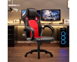 Gamingstoel, hoge rug, ergonomische PU-leer, bureaustoel, racing, sportzitting, gaming draaistoel, computerbureau, sportstoel, gaming bureaustoel, high back, directiestoel kunstleer (rood)