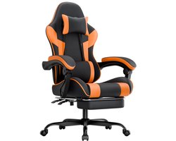 Gamingstoel - Kantoorstoel Voor Gamers - Zwart-Oranje Ergonomische PU Leder Stoel Met Lendensteun - Computerstoel - Werkstoel - Verstelbare Zitstoel - Tot 200kg Draagkracht Met Aanpasbare Zit en Rug