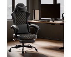 Gamingstoel leer – massage, voetensteun, ergonomisch, 150 kg, zwart