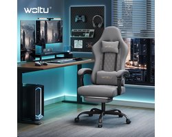 Gamingstoel met Massagefunctie – Novihome EliteRacer Pro – Ergonomische Bureaustoel met Voetensteun, Lendenmassage, Hoofdkussen & Pocketvering – Verstelbaar 90-145° – Ademend Netstof – 150 kg – Grijs/Geel