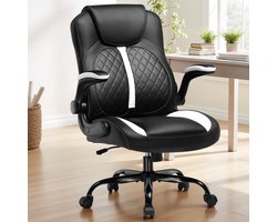 Gamingstoel met opklapbare armleuningen, ergonomische gamingstoel met schommelfunctie, pc-stoel van schuim met hoge dichtheid, wit