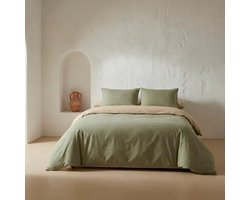 Gamusi Dekbedovertrekset 100% katoen omkeerbaar tweekleurig PEPA 150 x 220 cm Kleur Vlas