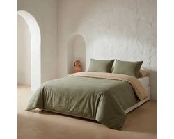 Gamusi Dekbedovertrekset 100% katoen omkeerbaar tweekleurig PEPA 180 x 220 cm Kleur Vlas