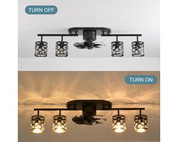 Ganeed Ceiling Fans with Lights and Remote Control K9 Crystal Frame Ceiling Fans for Bedroom Dining Room Living Room Kitchen Island Black 4 Lights