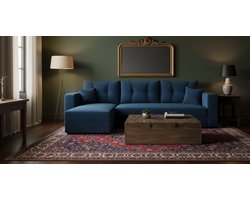 Ganeey Luxe 3-Zits Fluwelen Hoekbank met Verplaatsbare Poef – Comfortabele L-vormige Sofa voor Woonkamer & Slaapkamer – Blauw – Compact Design met Robuuste Poten en Flexibele Opstelling – Perfect voor Kleine Ruimtes