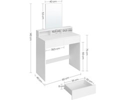 Ganeey Luxe Kaptafel met Grote Spiegel – Moderne Make-uptafel met 2 Lades & 3 Open Vakken – Stijlvolle Toilettafel voor Slaapkamer – Witte Houten Tafel met Opbergruimte – 80x40x140 cm – Eenvoudig te Monteren