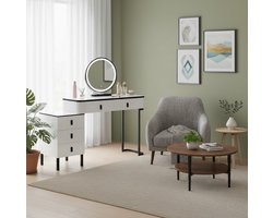 Ganeey Luxe Make-uptafel met 5 Laden en Dimbare LED Spiegel – Moderne Kaptafel van Massief Hout en Metaal – 100x40x125 cm – Wit en Zwart – USB-oplaadbaar, 360° Draaiend, Smart-Touch Licht voor Perfecte Make-up