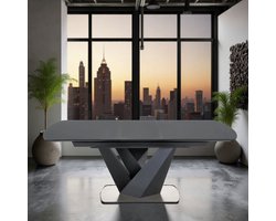 Ganeey Luxe Uitschuifbare Eettafel – Industriële Design Eettafel 160-200 cm – Rechthoekige 8-Persoons Tafel – Zwart Houtfineer met Stalen Frame – Moderne Uitschuifbare Eetkamertafel ganeey