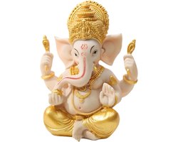 Ganesha standbeeld - Hindoe god beeld van olifant - Geluk en rijkdom sculptuur - Woondecoratie geschenk - (goud + beige, groot)