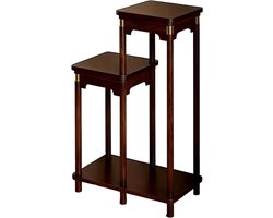 Gangtafel 3-laags - Plantenstandaard - Decoratie Tonen - Massief Hout Messing - 56x29x86cm - Donkerbruin