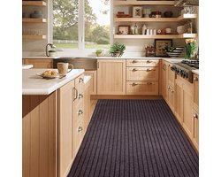 Gangtapijt antislip deurmat 90 x 300 cm wasbare vuilvangmat vloermat gestreept tapijtrol loper entreemat antislipmatten tapijt voor binnen en buiten, bruin