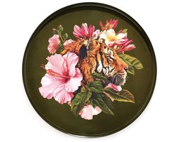 Gangzaï Design dienblad Sherkane - 33 cm metaal met emaille - tijger