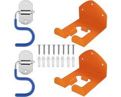 Garagehakenset met 2 stevige haken - handig voor tuin- en gereedschap - oranje - ijzer