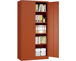 Garagekast, metaal, staal, kast, verstelbare planken, multifunctioneel, voor garage, kantoor, 170 x 78 x 39 cm, oranje