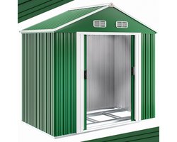 Gardebruk Metalen Tuinhuis - 1,8m² Fundering Schuifdeuren - Groen