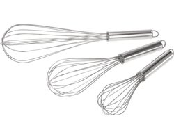 garde/klopper set - 3-delig - zilver - 22/26/31,5 cm - rvs - kloppers - keukenhulp - voor koken en bakken - Keukenbenodigdheden - Eten bereiden