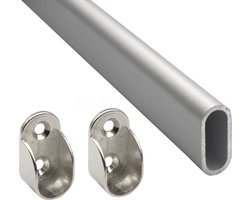 Gardelux - Garderobebuis ovaal - Aluminium - Lengte : 1,2 meter - 30x14mm - inclusief houders open model