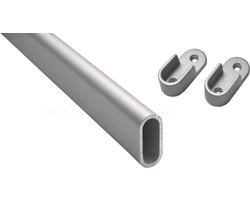 Gardelux - Garderobebuis ovaal - Aluminium - Lengte : 2 meter - 30x14mm - inclusief houders open model